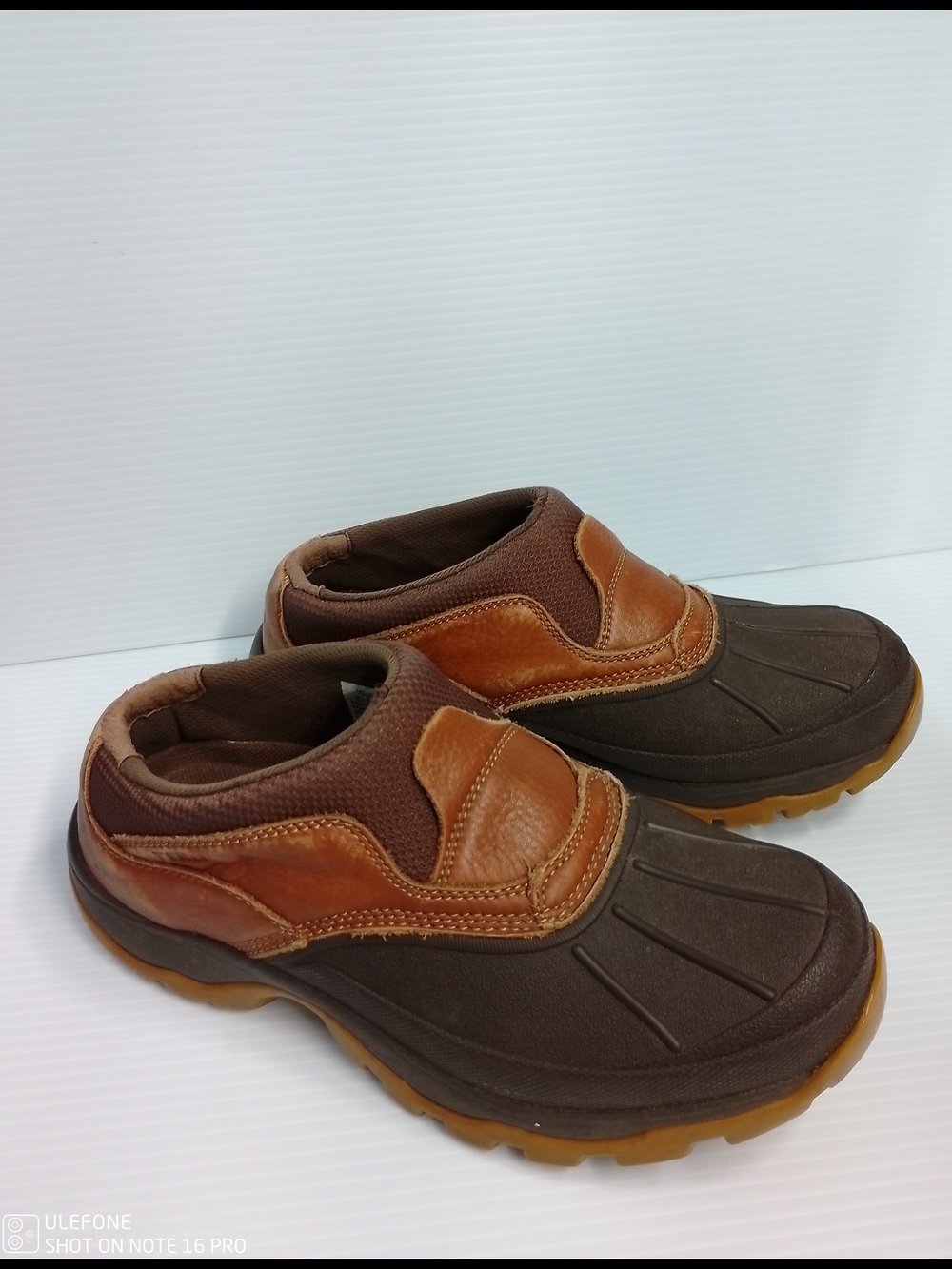 Women's LL Bean Brown Leather-Trim Slip-On Outdoor Shoes
